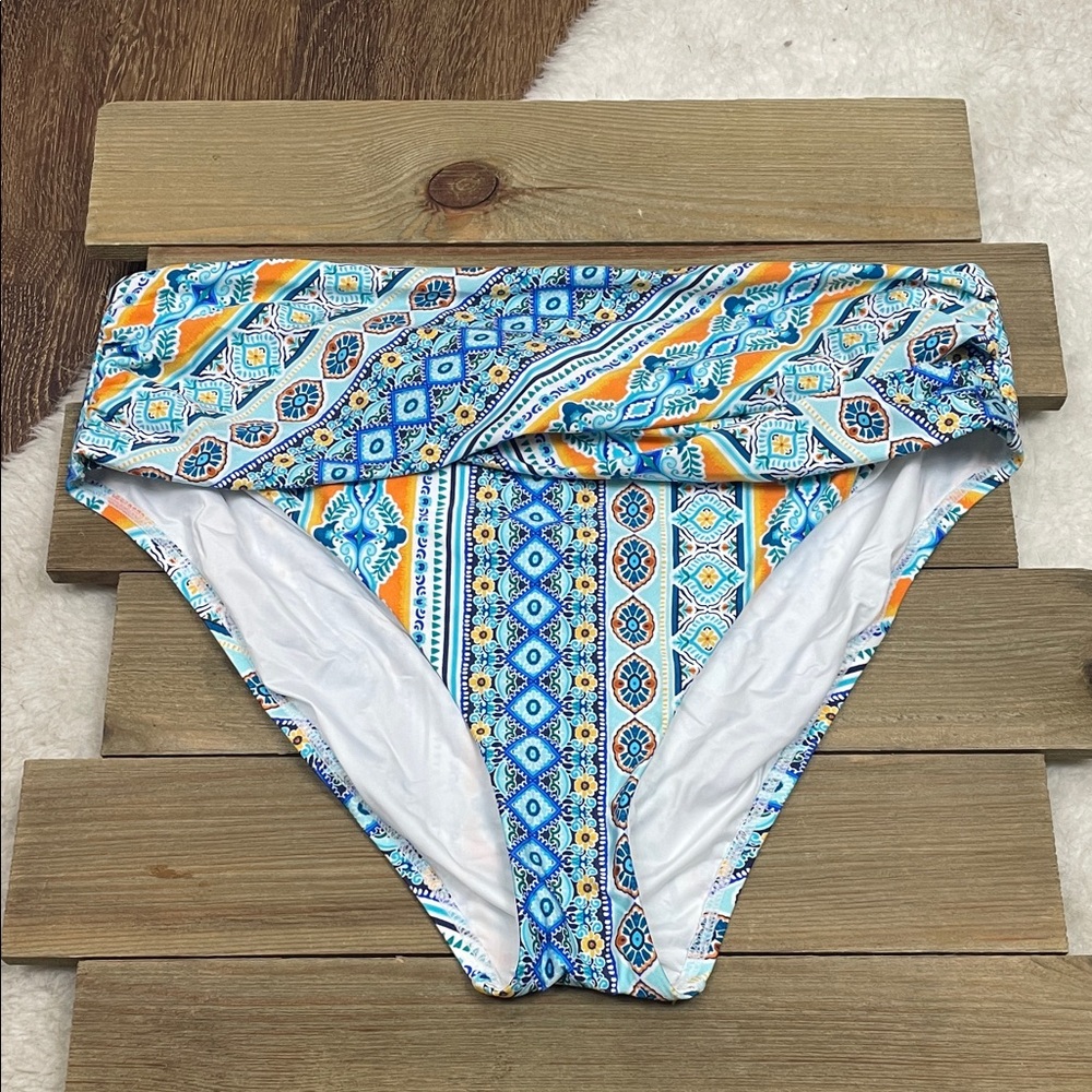 La‎ Blanca NWT Scarf Print Banded Hipster Bikini Bottoms Ice Blue - Picture 2 of 5